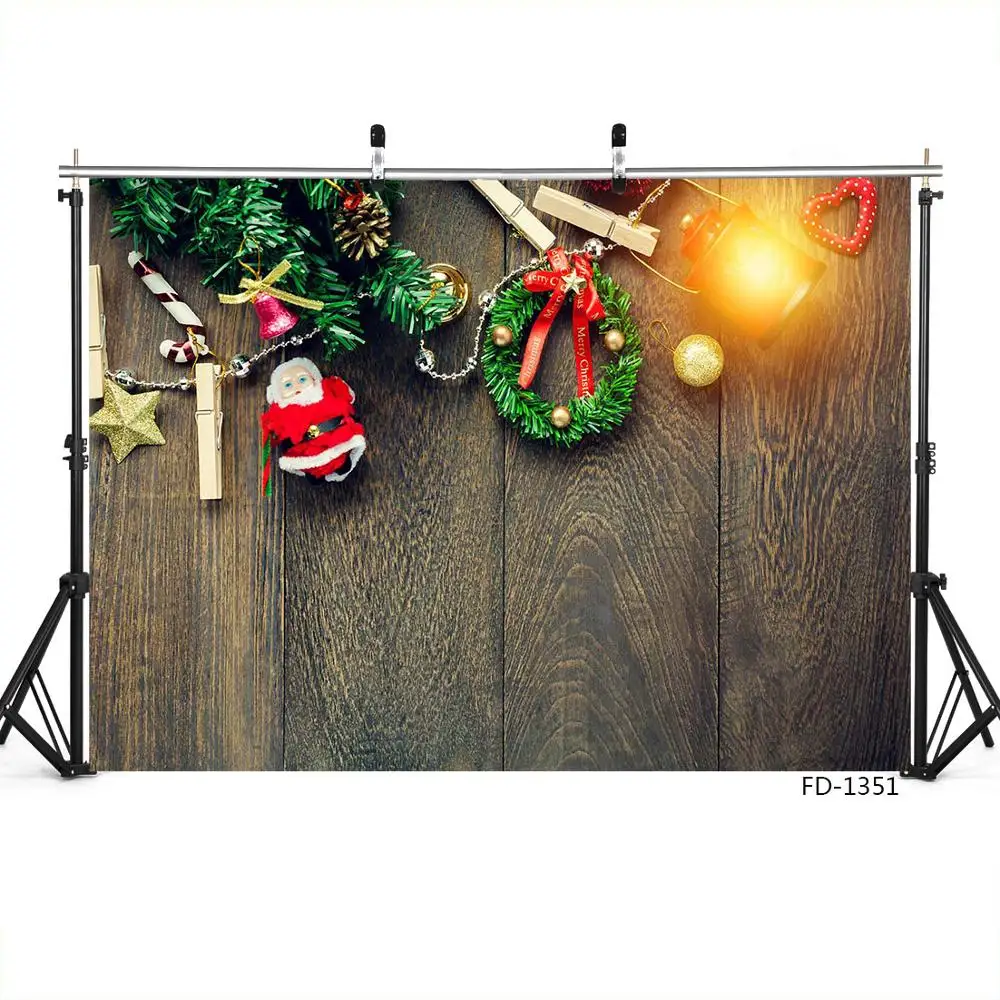 Father Christmas Star Pine Crutch Plank Photographic Background Vinyl Backdrops Photo Studio for Baby Photobooth Christmas