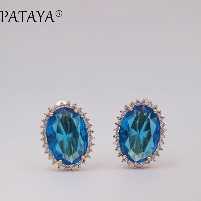 PATAYA New 585 Rose Gold Color Big Earrings Green Natural Cubic Zirconia Earrings Women Luxury Wedding Jewelry Dangle Earrings