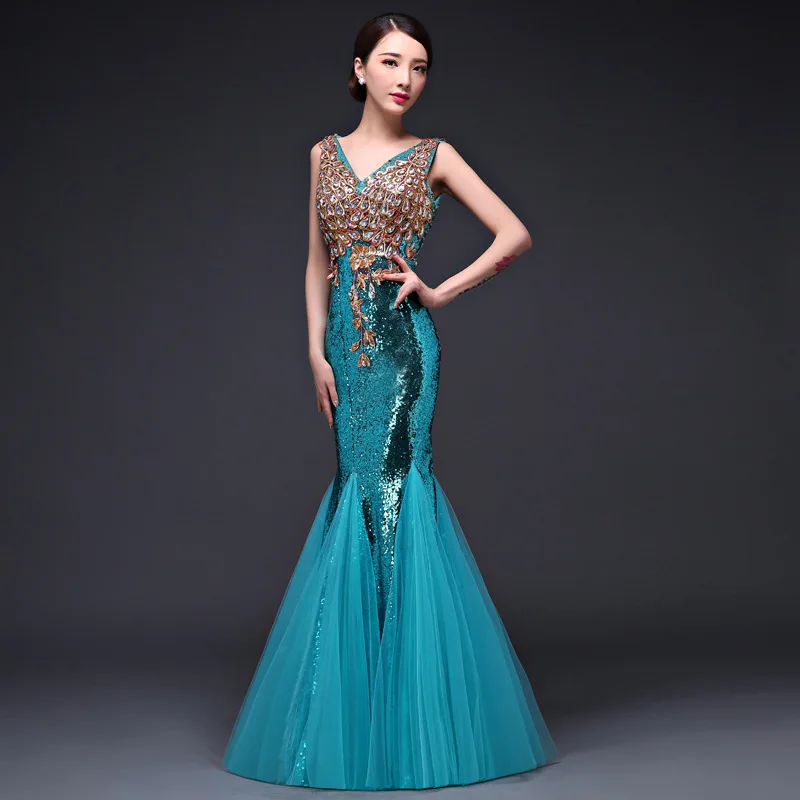 2018 hot long blue sequin red mermaid dubai sweetheart elegant floor length evening dresses gown wear for Bridesmaid Dresses