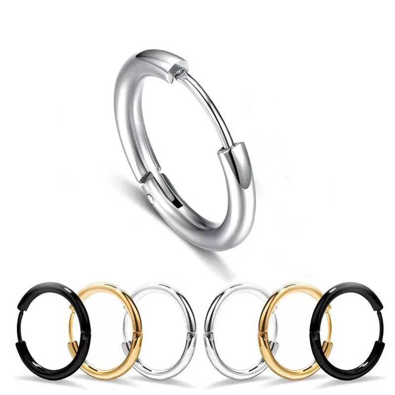 Wholesale Jewelry -- Titanium steel Men's Smooth Hoop Earrings Jewelry 10mm / 12mm / 14mm / 16mm / 18mm / 20mm