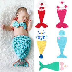 Wool Newborn Clothes Mermaid Costumes Photo Props Baby Receiving Blankets Crochet Infant Sleepsack Baby Swaddling accessories