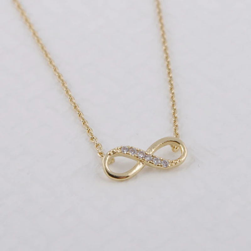 1 Set  Gold Silver Plated Infinity Endless Love Tiny Crytals Link Charm Necklace Jewelry Set Korean Style For Women Girls