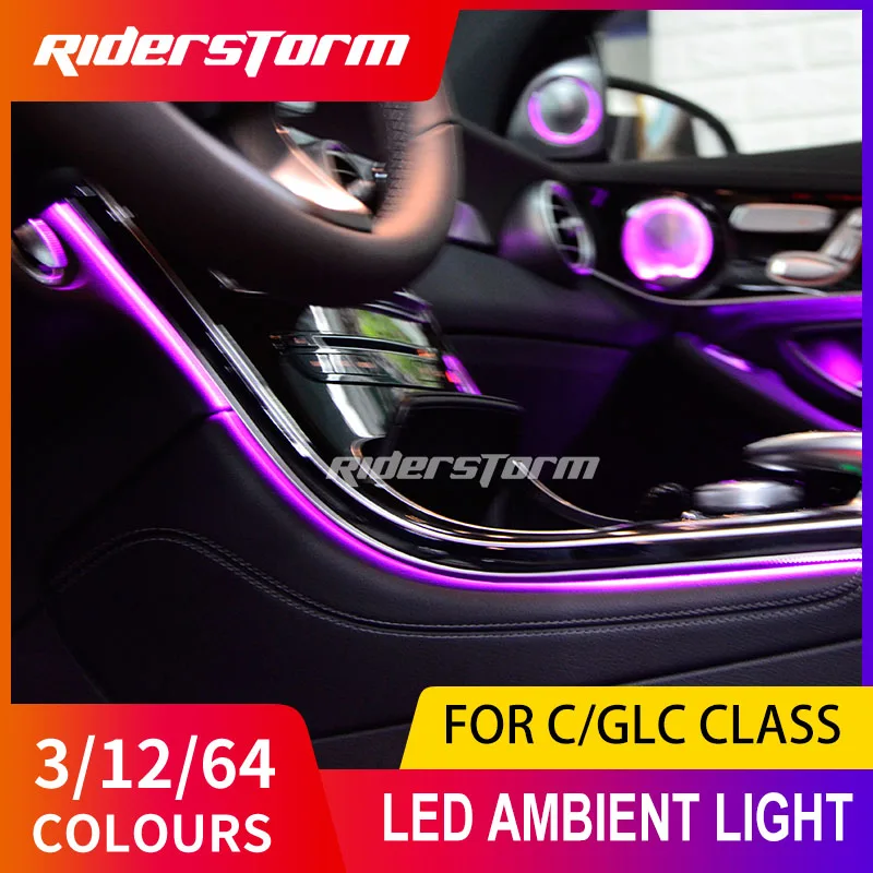 For Mercedes C class w205 C200 C250 door panel ambient lamp GLC300 x253 Atmosphere lighting colorful 3 /12 /64 colors