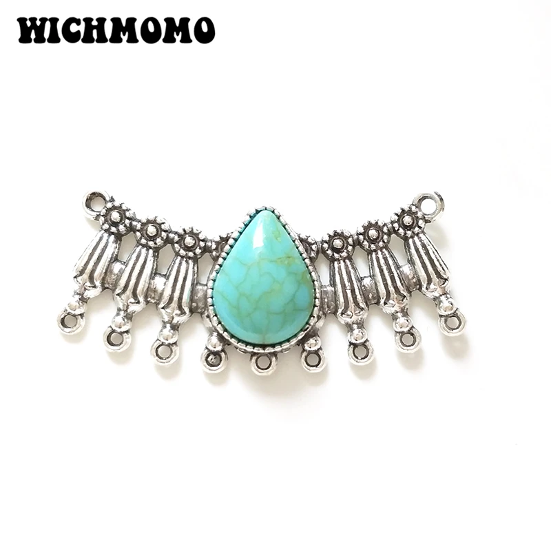 

2pcs Zinc Alloy Blue Resin Stone Porous Connectors Linkers for DIY Jewelry Earring Necklace Accessories PJ221