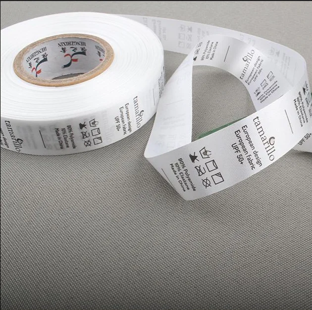 Roll labels for clothes, custom, white or black, for washing care,1000Pcs Satin clothing size, washable tags, LB-024,