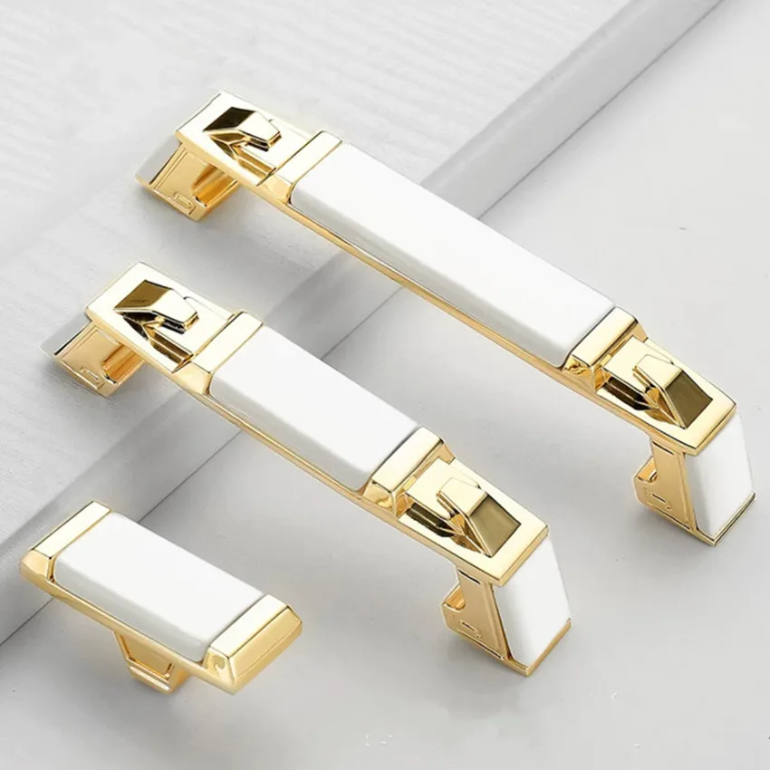 

128mm modern simple fashion bright gold kitchen cabinet cupboard wardrobe door handle white ceramic drawer dresser knob pull 96m