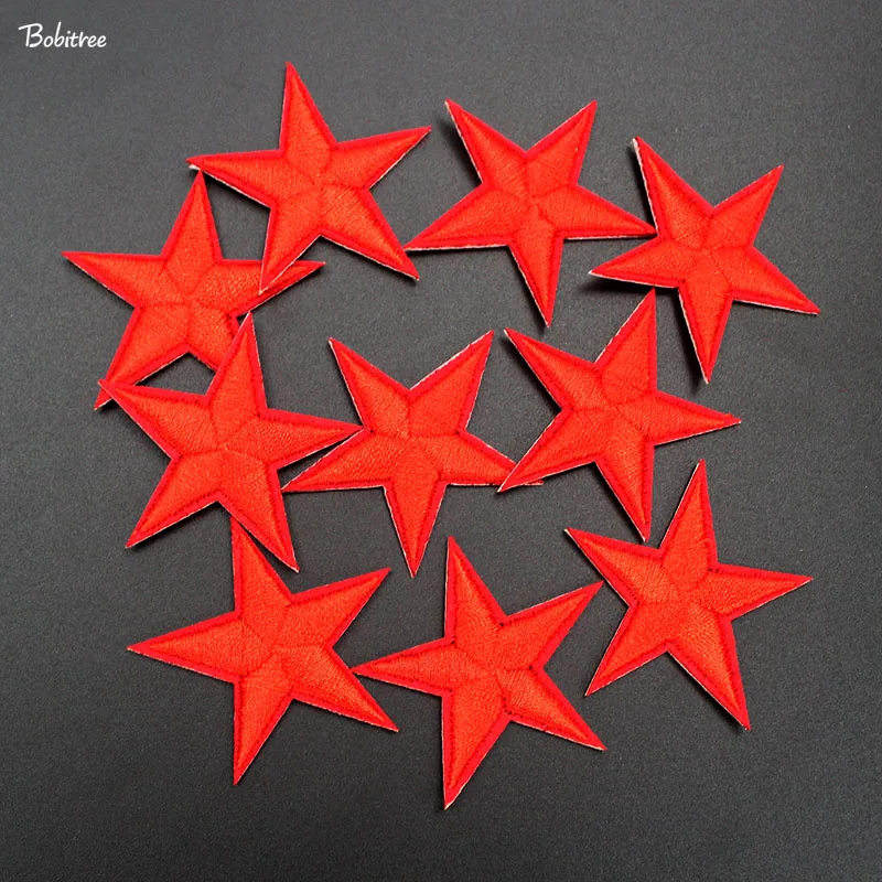 10 pcs Red Stars Small Applique Transfer Patches Iron on Embroidery Stickers for Clothes Sewing Cloth Decoration DIY Acessories