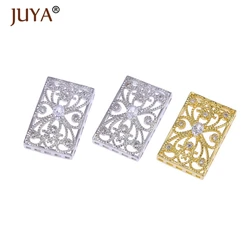 Luxury Jewellery Findings Components Square Shape Flower Patten Spacer Charm Connectors For DIY Beaded Bracelet Necklace Parts