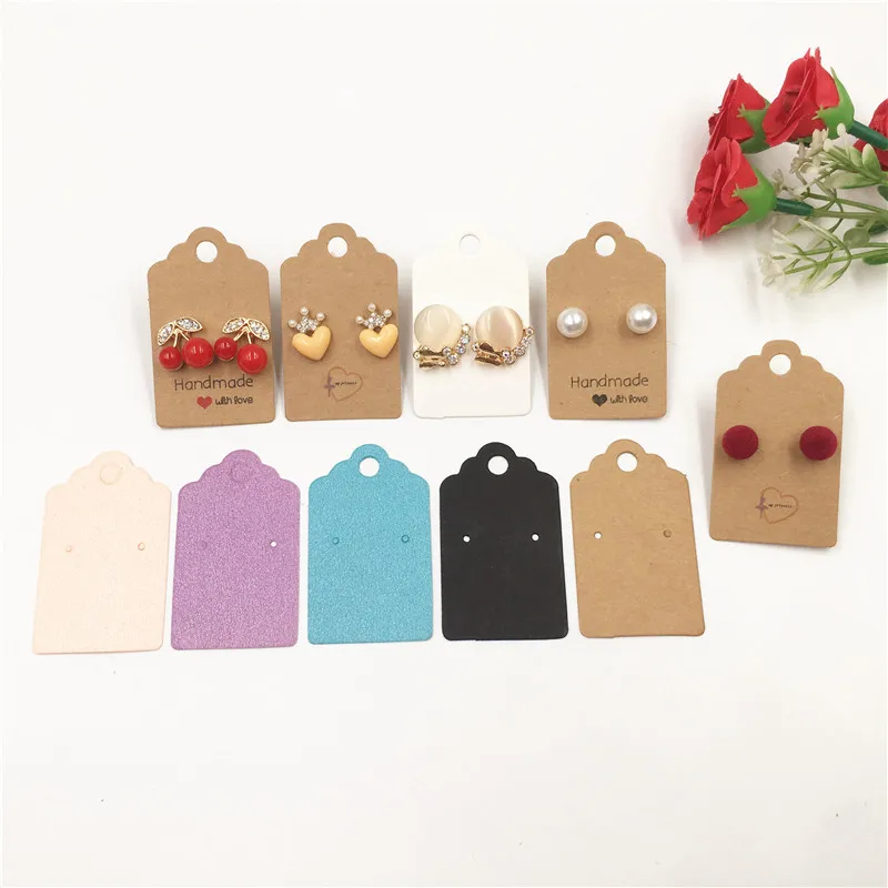 50pcs/lot 5*3cm Paper Jewelry small Tag Stud Ear display Paper Card Cute Eardrop Packaging Colorful Card