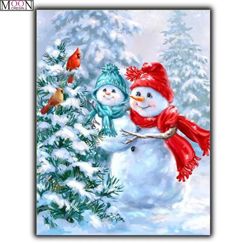 5D DIY Diamond Painting Cross Snowman & Red Bird Chatting Diamond Embroidery Square Drill Diamond Mosaic Decoration Cartoon Gift