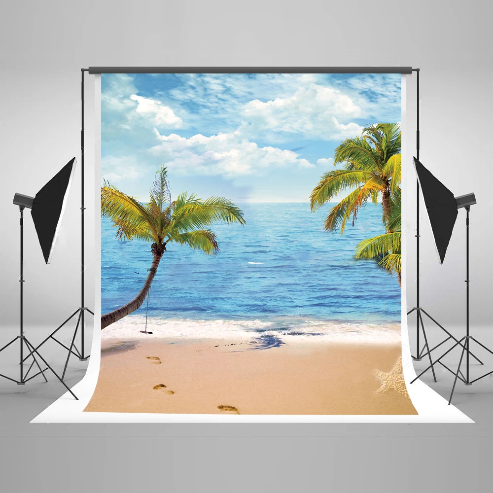 VinylBDS Sea Backgrounds Summer Holiday Photo Backgrounds Coconut Trees Kids Backdrops Beach Children Photography Backdrops