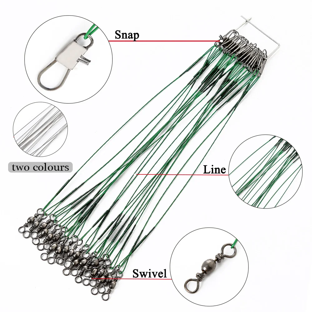 10pcs/lot 2 Color 15cm/20cm/25cm Anti Bite Steel Fishing Line Steel Wire Leader With Swivel Accessory Olta Lead Core Leash