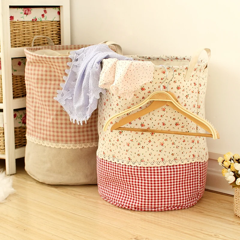 Zakka 3 Sizes The beam port Linen Multi-function Handle Stackable storage barrel Laundry basket Toy Storage box