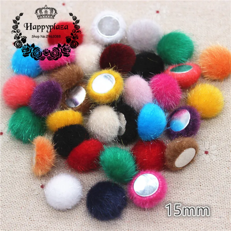 50pcs 15mm Mix Colors Hairy Fabric Covered Round Button Flatback Cabochon Home Sewing DIY Scrapbook Craft Accessories