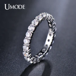 UMODE Wedding 3mm 0.1 Carat Round CZ White Gold Color Simulated Eternity Ring Bands New Jewelry for Women Bague Anillos UR0279