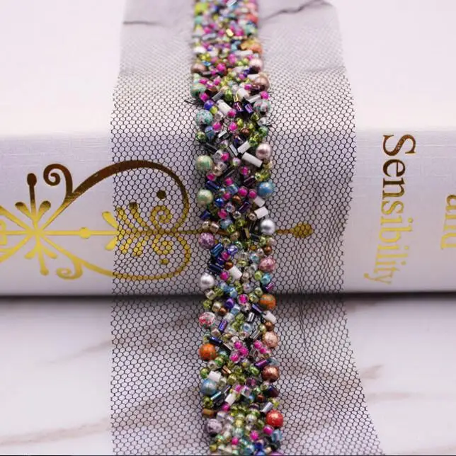 10 Yards/lô 1.5 cm Đính Hạt Ngọc Trai Ren Phụ Kiện Quần Áo Vải Cổ Áo Hoa Handmade Tự Làm Beading Ren Trim May chất liệu