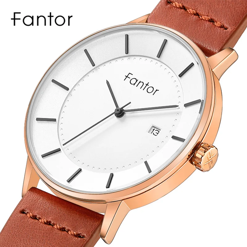 Fantor Men\'s Casual Brand Thin Minimalist Quartz Wristwatch Men Fashion Classic Date Business Leather Watch