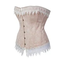 Sexy Women Jacquard Lace Up Boned Overbust Corset Carnival Brocade Breathes Costumes Bustier Corselet  vintage Gorset Plus Size