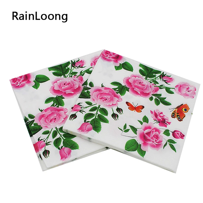 [RainLoong] Floral Paper Napkins Flower Festive & Party Tissue Napkins Decoupage Decoration Paper 33*33cm 1 pack (20pcs/pack)