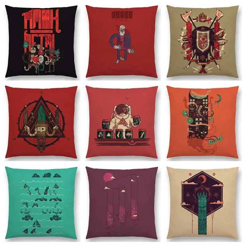 Ancient Technology Totems Mysterious Pattern Sacrifice Witchcraft Uncharted Territory Vintage Cushion Cover