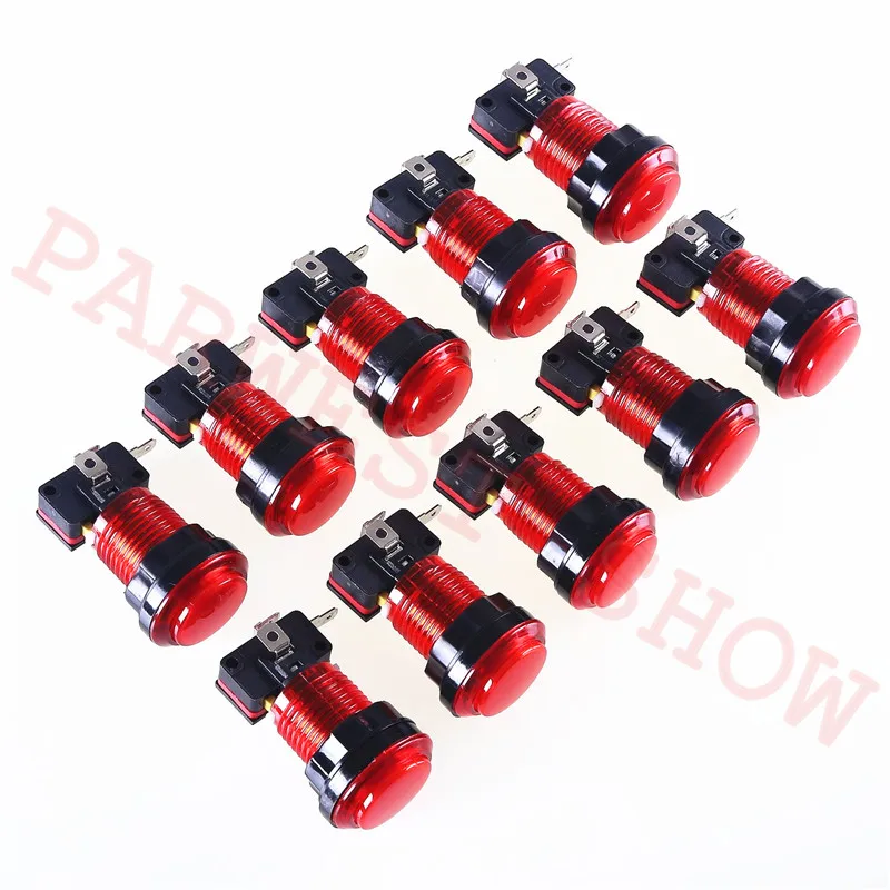 10pcs transparent 32mm LED Round Push Button with 12V led light for Arcade Machine-Game Machine Accessory-Game Machine Parts