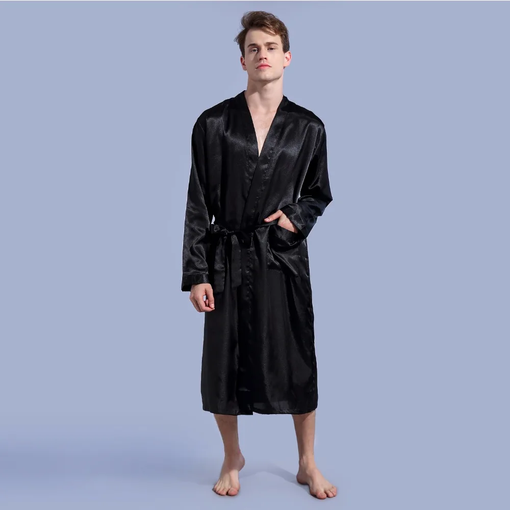 Black Long Sleeve Chinese Men Rayon Robes Gown New Male Kimono Bathrobe Sleepwear Nightwear Pajamas S M L XL XXL