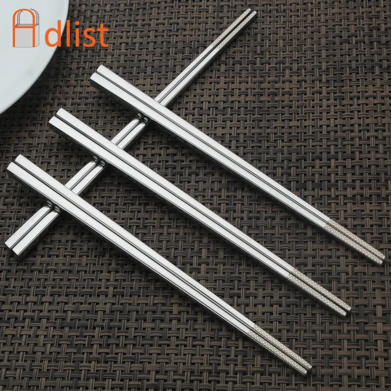 

5pairs Metal Square Chopstick set Japanese Restaurant Korean Chop stick Anti-skid 304 Stainless Steel Chopsticks Chinese Cutlery