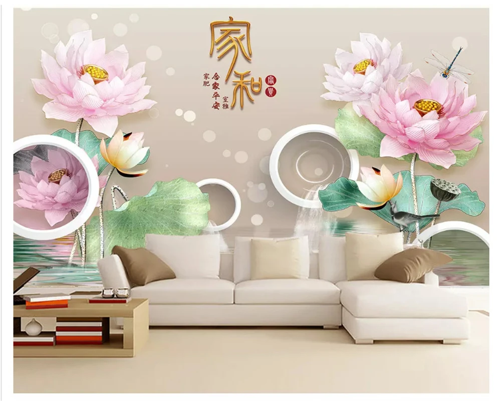 beibehang Custom thick silky 3d wallpaper 3D embossed lotus fresh watercolor new Chinese TV background wall papers home decor