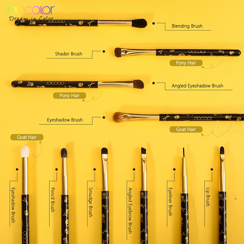 Docolor 10Pcs Set di pennelli per trucco ombretto professionale Eyeliner pennello per ciglia strumento per cosmetici Set di pennelli per occhi di bellezza