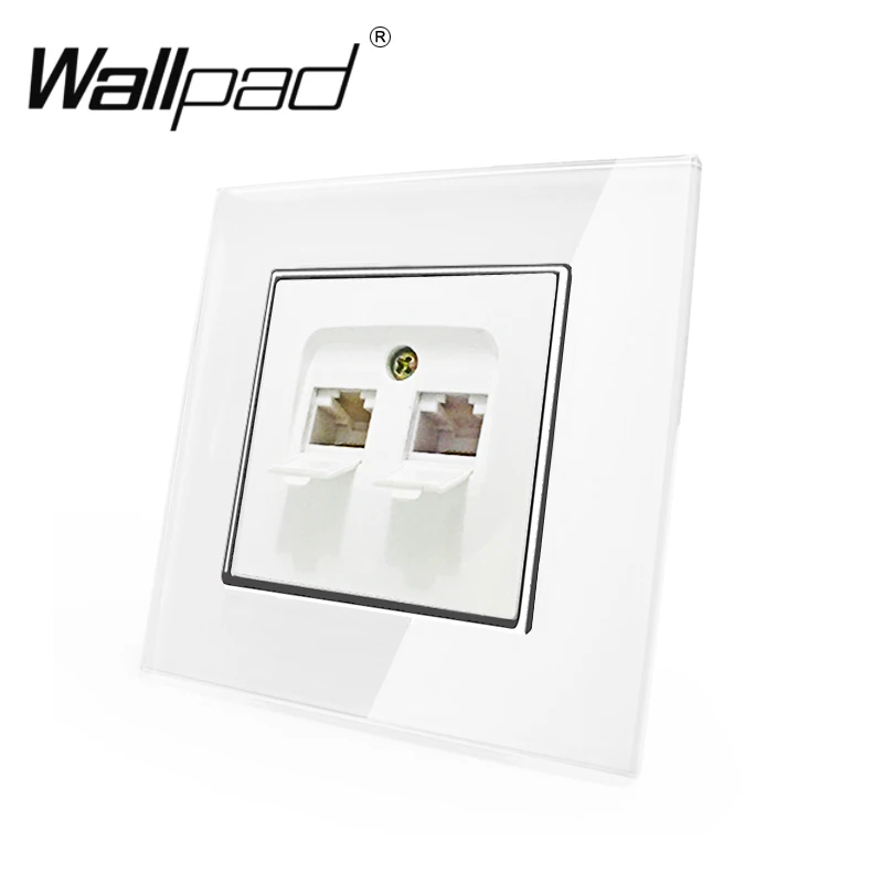 CAT6 EU Data Tel Socket  Wallpad White Glass Panel EU Style Double Rj11 Tel Phone Net Port Wall Socket with Claws