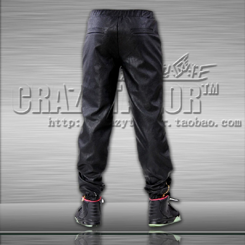 High-end Custom Full Mesh Kanye West Gd Right Zhilong Same Style Men's Brand Leather Pants Trousers , Can Customized