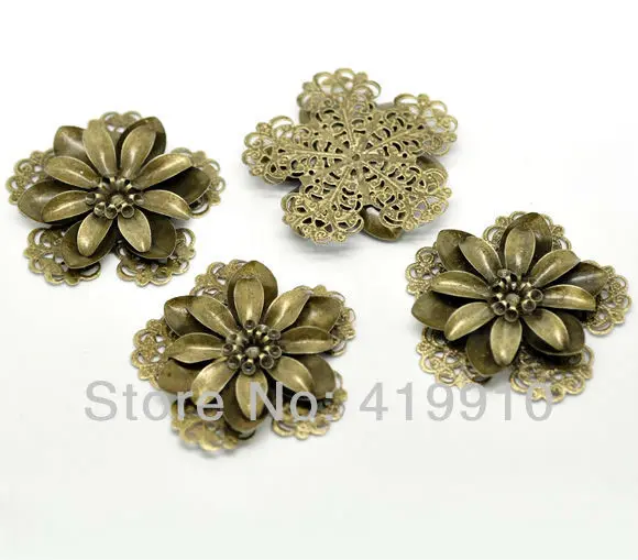 Enfeite de flores antigas de bronze ornamentação artesanal de metal achados decoração diy 5.3x5.1cm j0637