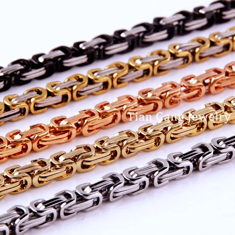 

4/5/8mm Mens Byzantine Chain Necklace Multi-colored 316L Stainless Steel metal chain for Women Necklace or Bracelet 7-40 inch