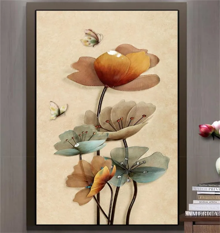 Modern minimalist 3D jewelry flower butterfly vertical porch background wallpaper corridor aisle Chinese mural wallpaper