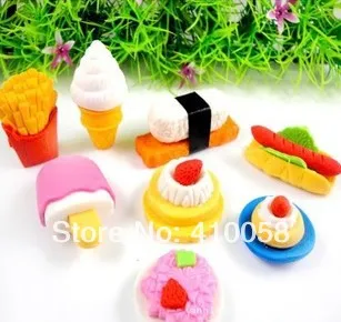 free shipping wholesale  fanstatic cute school stationery erasers ,discount  erasers ,picnic food erasers set 5 sets per lot