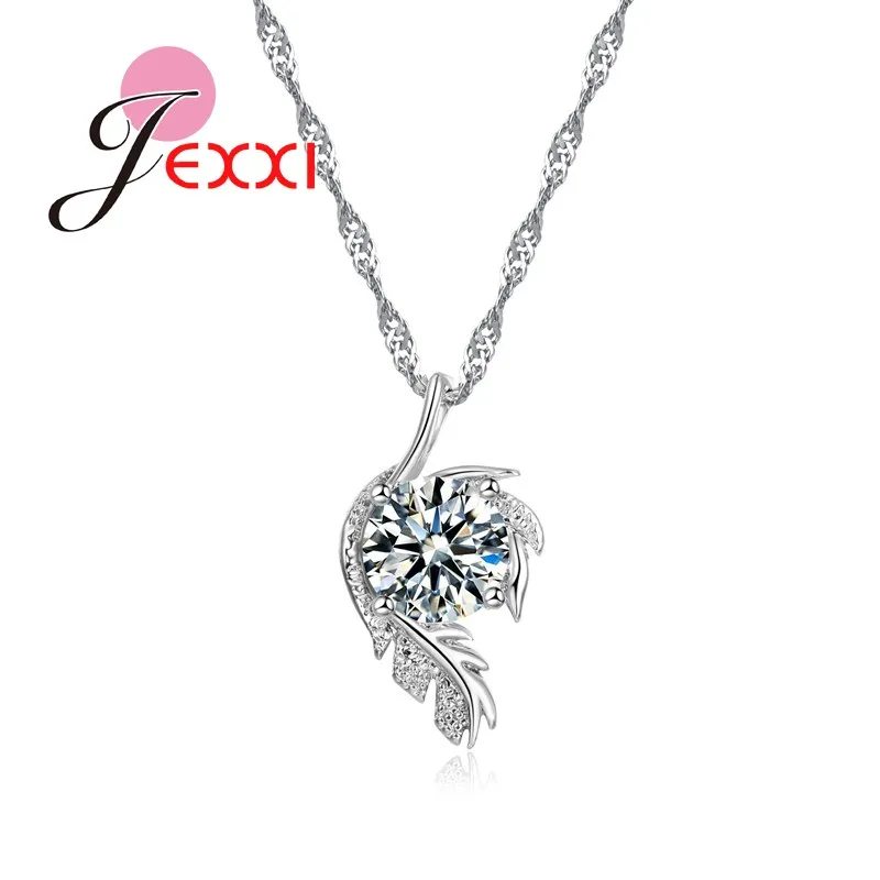 Hot Sale!!Women 925 Sterling Silver  Necklace Shiny Austrian Rhinestone Leaves Design Pendant Girl Wedding Accessories