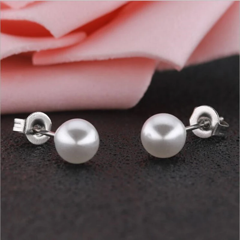 Stainless Steel With Pearls 4MM 5MM 6MM 7MM 8MM Stud Earrings For Women Never Fade And Allergy