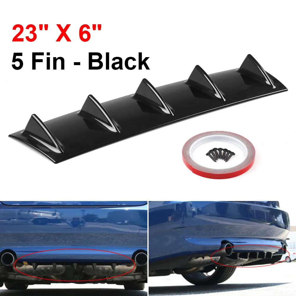 ABS Plastic Universal Black/Carbon Rear Bumper Lip Chassis Diffuser Spoiler 5 Fin Shark Fin Style