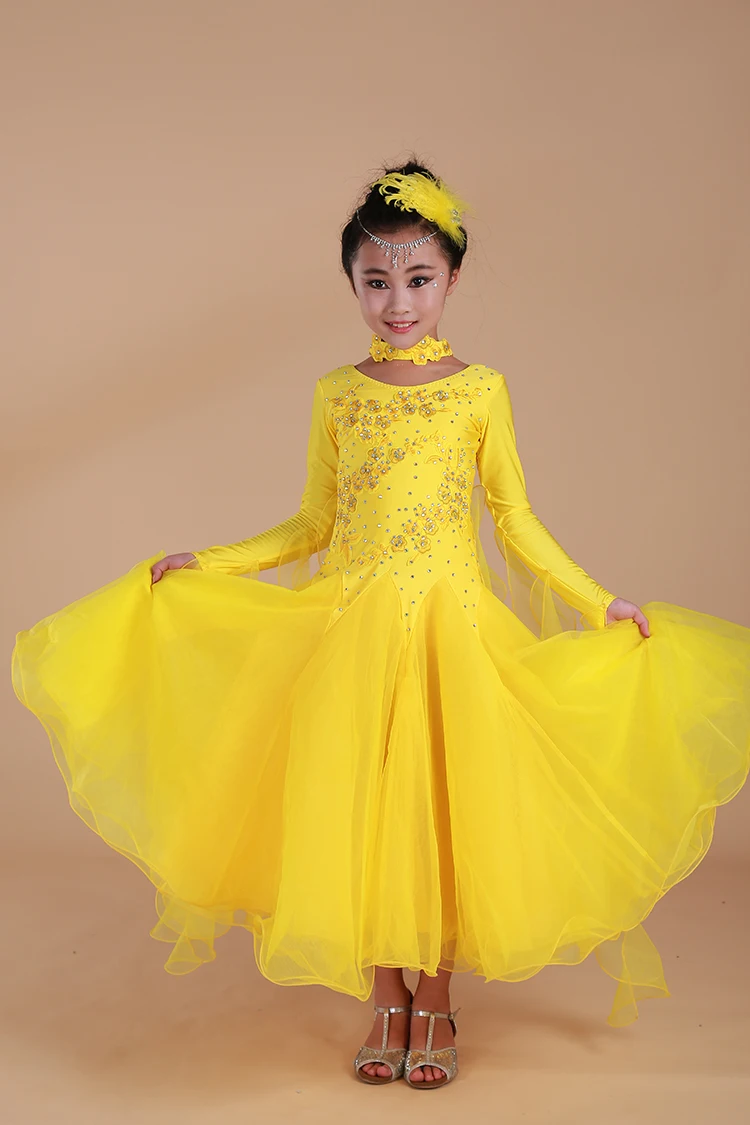 Luxury Rhinestone Girls Embroidery Pendulum Standard Ballroom Dance Dress Children Tango Flamenco Waltz Dance Competition Dress