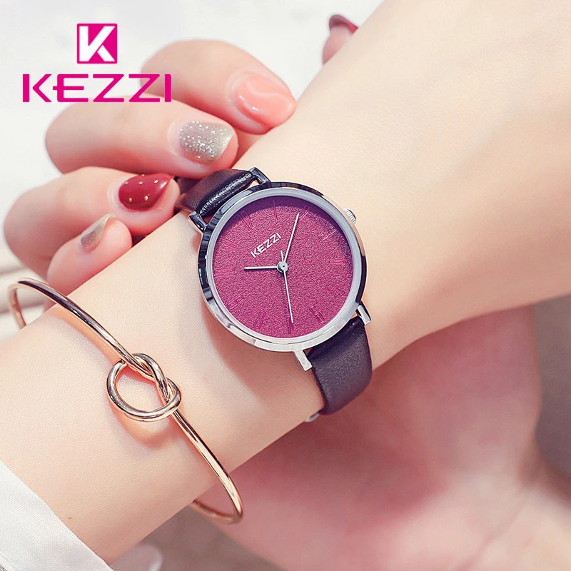 Kezzi Classic Black Leather Watch Woman Brand Lady Simple Digital Big dial Waterproof Quartz Wriat Watches Clock Montre Femme