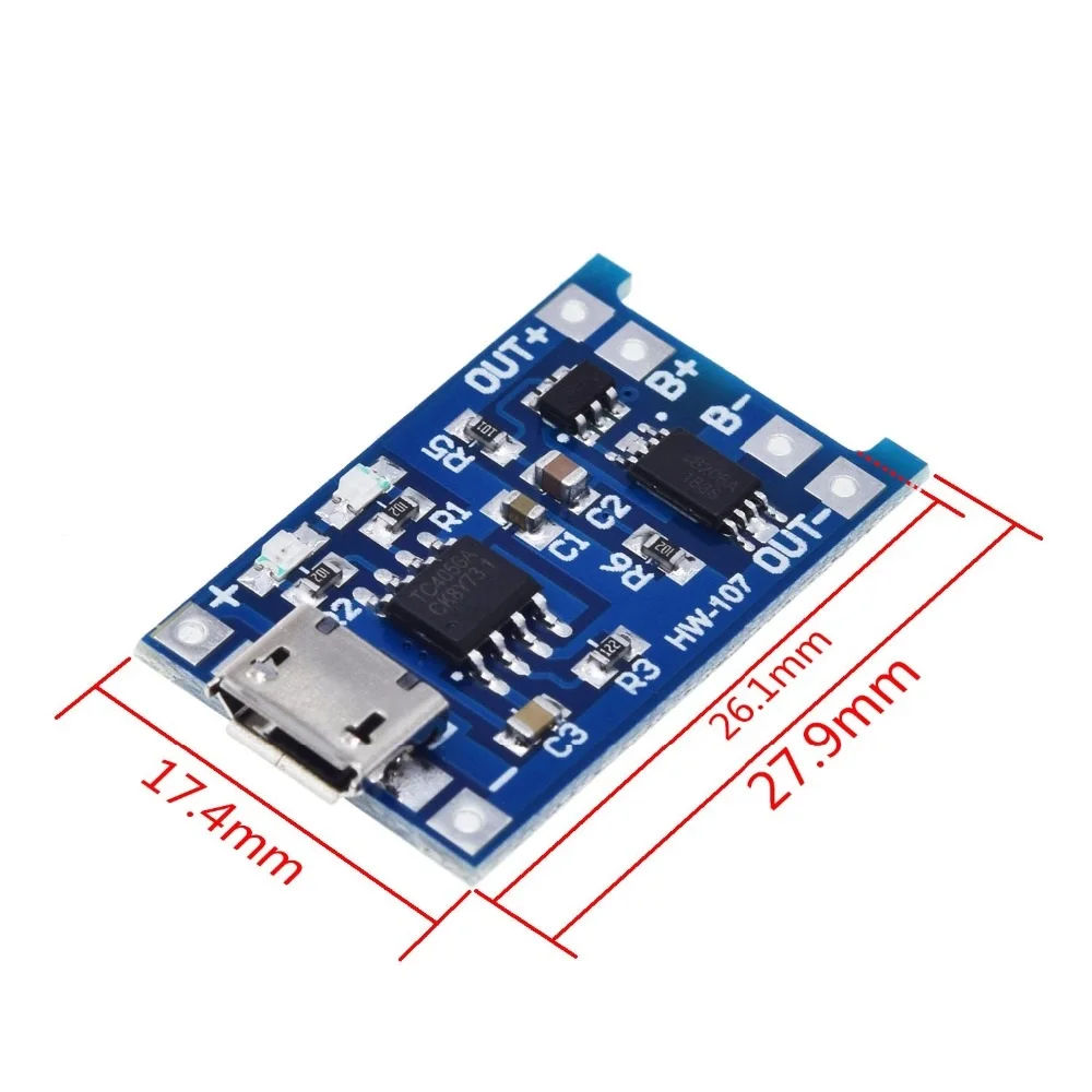 5PCS Micro USB 5V 1A 18650 TP4056 Lithium Battery Charger Module Charging Board With Protection Dual Functions