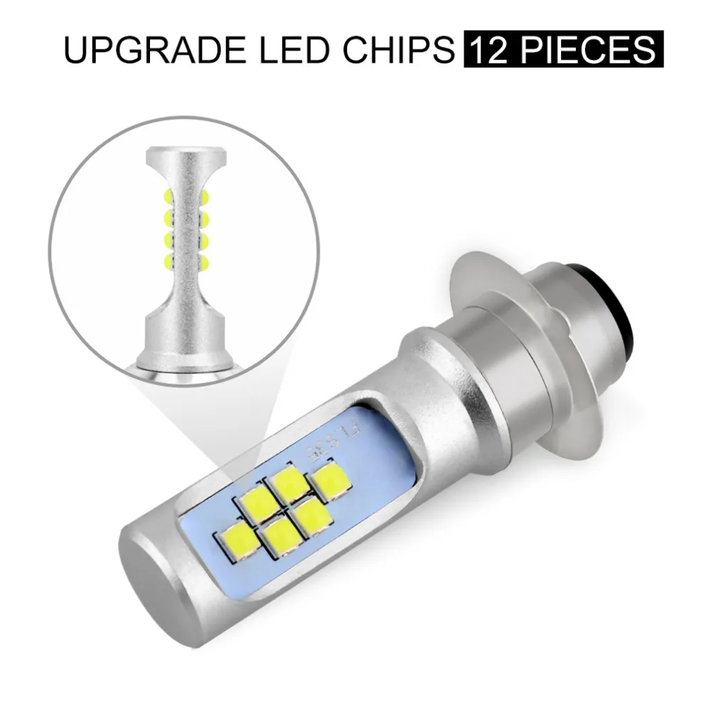 P15D LED Motorcycle Headlight Bulbs 12SMD 1200LM Hi low Fog Lights DRL Lamp Scooter Moto Headlamp 6000k White