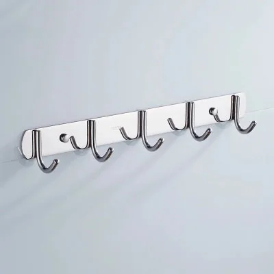 Punch-Free 304 Stainless Steel Hook Bathroom Row Hooks Nail-Free Bathroom Clothes Hook Coat Wall Hanging