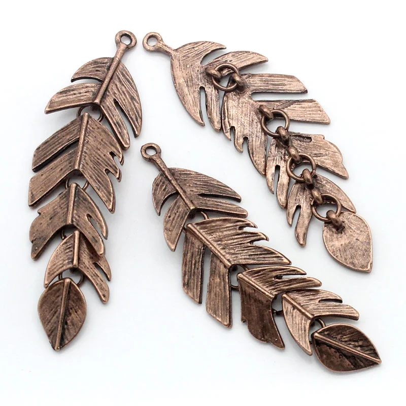 Doreen Box Lovely Charm Pendants Leaf Antique Copper 6.2cm x 1.7cm,10PCs (B24697)