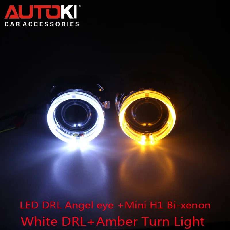 

Free Shipping 2.5 HID Bi-xenon Projector Lens with Dual Color Led Angel Eyes Shroud for Auto Headlight H1 H4 H7 H11 9005 9006