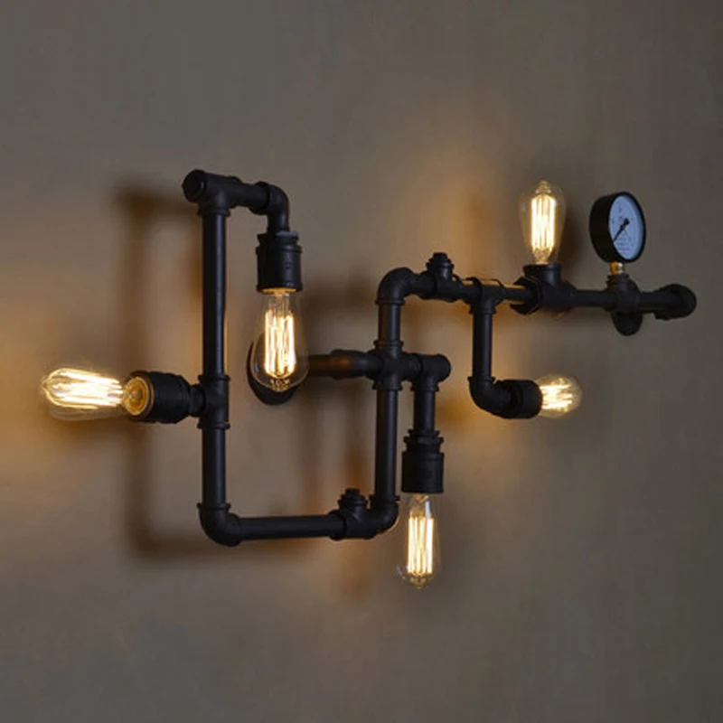 Vintage Iron Lighting Water Pipe Wall Lamp Dining Room Corridor Bedroom Living room E27 LED Sconce Indoor Decor Fixture Light