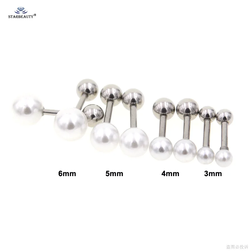 Perfect Round Pearl 2pcs 1.0x6mm 18G Tragus Piercing Oreja Cartilage Earrings Nose Ring Stud Ear Piercing Pearl Helix Piercing