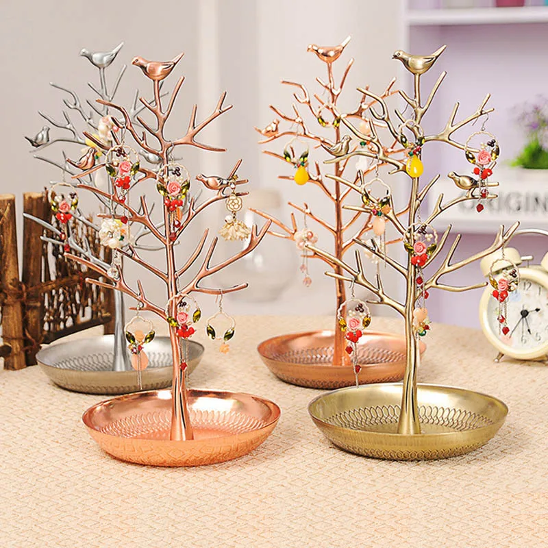 Rasalhaguer Hot Sale Jewelry Display Stand Rack Tree Bird Stand Iron Necklace Earring Holder Bracelet Fashion Organizer 5 Colors