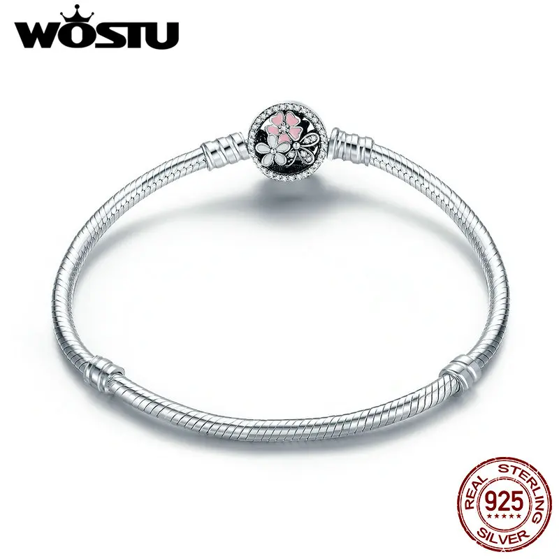 WOSTU 100% 925 Sterling Silver Poetic Blooms Bracelet & Bangles For Women Fit DIY Charms Beads Original Jewelry Gift FBS919