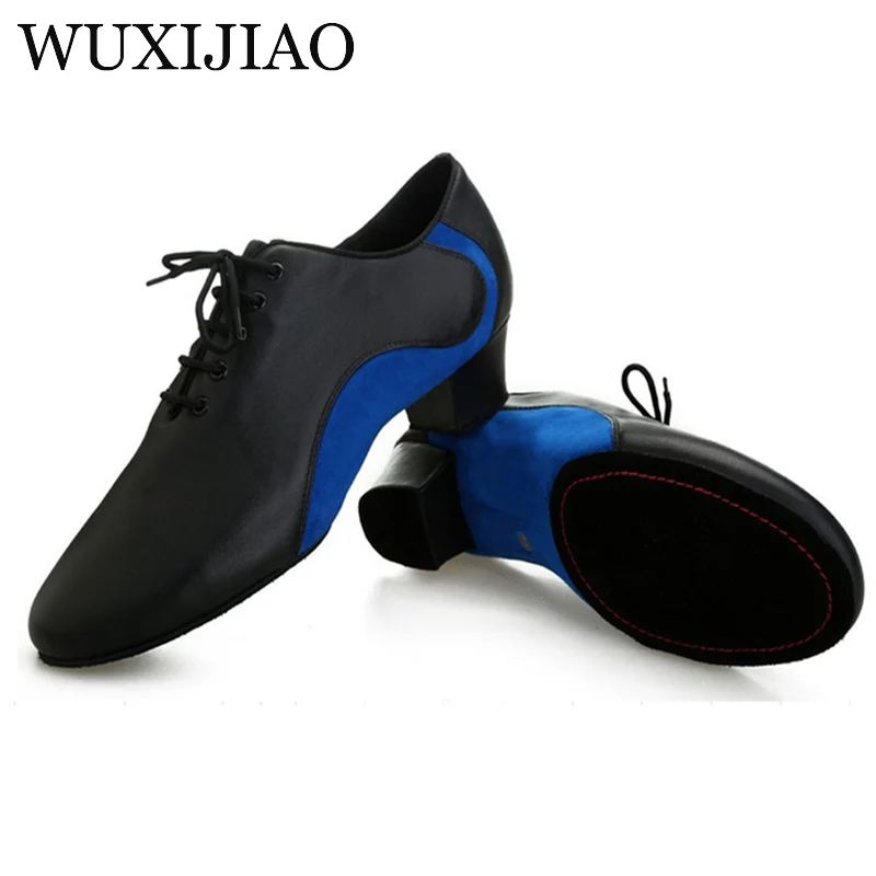 WUXIJIAO Men\'s Latin dance shoes Genuine leather Ballroom dancing shoes Low heel 2.2cm big size Party Square dance shoes